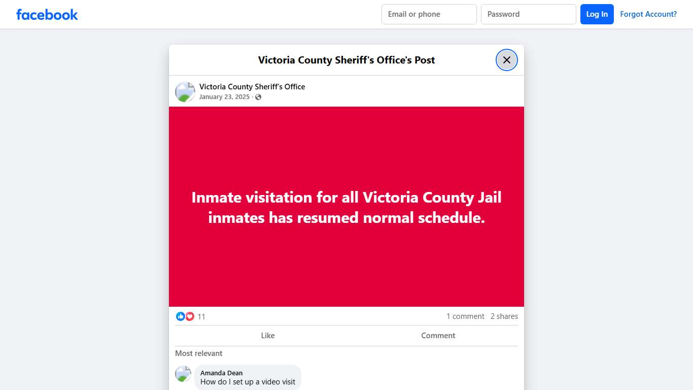 Inmate visitation for... - Victoria County Sheriff's Office | Facebook